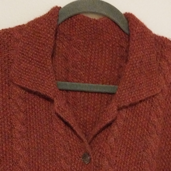 Artisan Made Burnt Orange Wool Blend Cable Knit  Button Cardigan - Picture 3 of 8